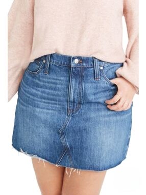 Madewell Blue Rigid Denim A-line Raw Hem Mini Skirt Size 32